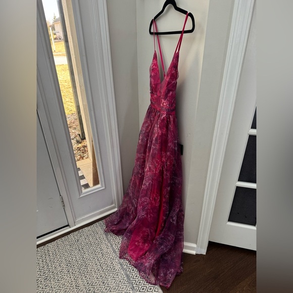 New Lulus Romance That Wows Magenta Floral Print Organza Maxi Dress - Picture 8 of 13